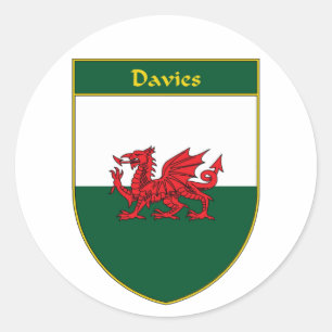 Davies Welsh Flagga Shield Runt Klistermärke