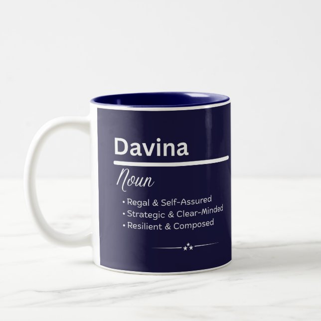 Davina Personalized Girl Name Meaning Coffee Mug Två-Tonad Mugg (Vänster)