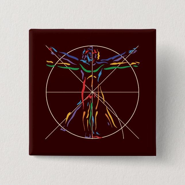 DaVinci Anatomy Man i Chakra Färg Knapp (Framsida)