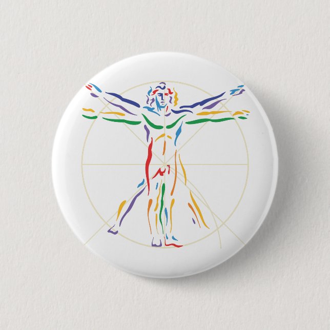 DaVinci Anatomy Man i Chakra Färg Knapp (Framsida)
