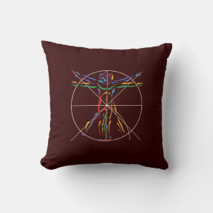 DaVinci Anatomy Man i Chakra Färg Kudde