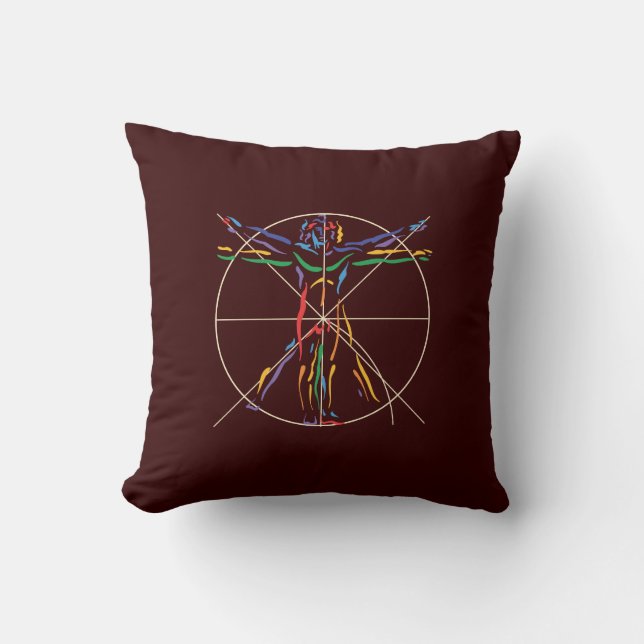 DaVinci Anatomy Man i Chakra Färg Kudde (Framsida)