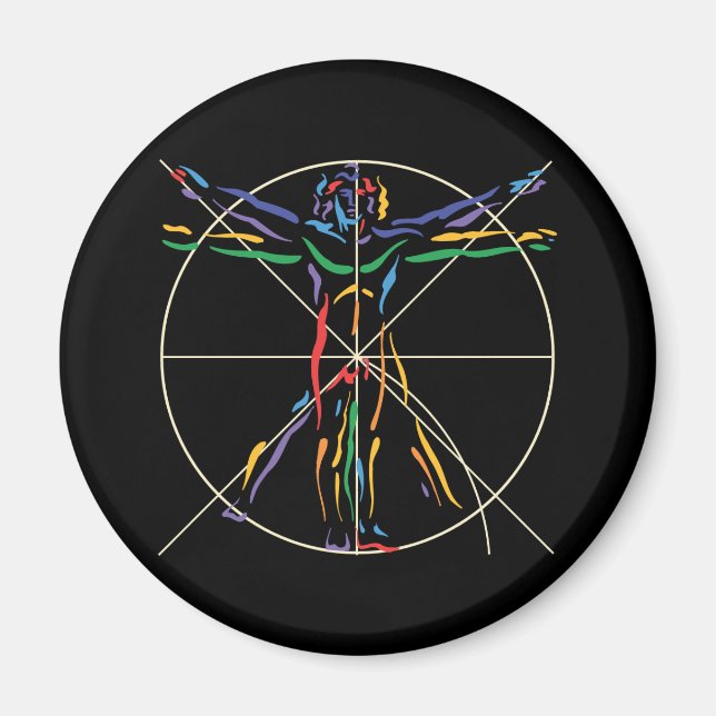 DaVinci Anatomy Man i Chakra Färg Magnet (Framsidan)