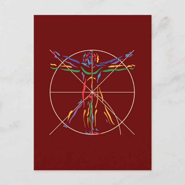DaVinci Anatomy Man i Chakra Färg Vykort (Framsida)