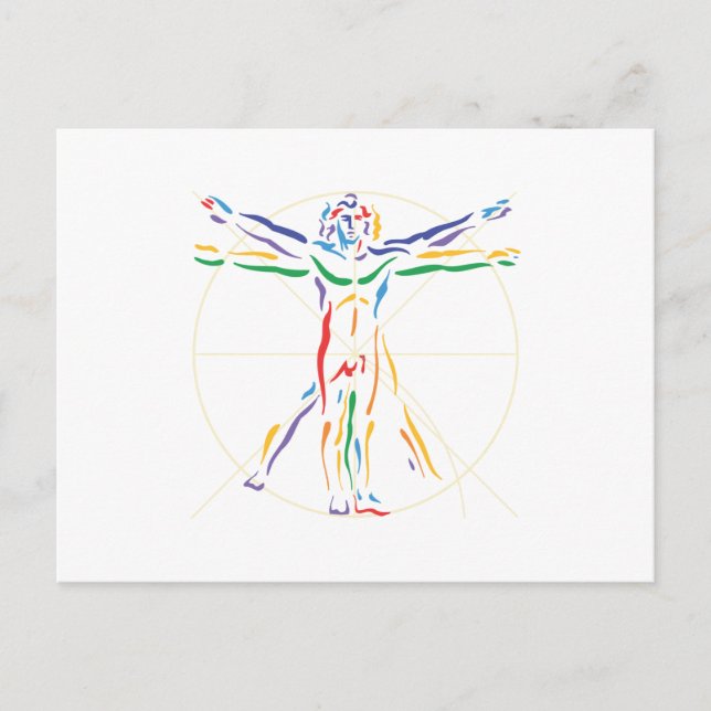 DaVinci Anatomy Man i Chakra Färg Vykort (Framsida)