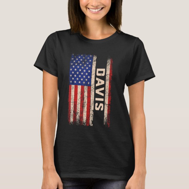 Davis Efternamn Shirt Davis Namn American Flagga T (Framsida)