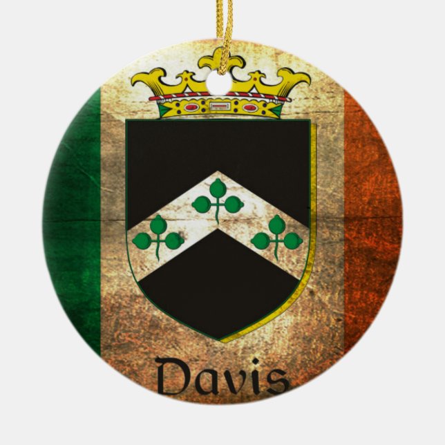 Davis Vapensköld Irish Flagga Julgransprydnad Keramik (Framsidan)