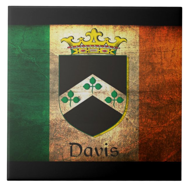 Davis Vapensköld Irish Flagga Kakelplatta (Framsidan)