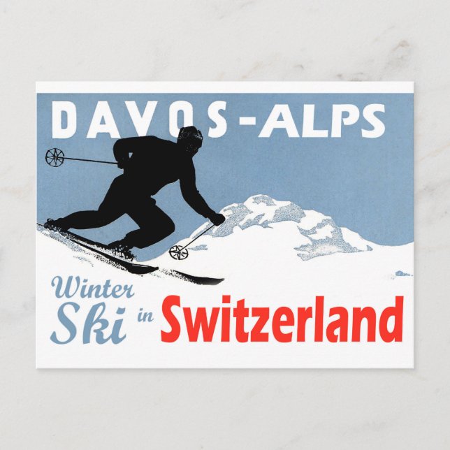 Davos - Alperna, vinterski i Schweiz, vintage Vykort (Framsida)