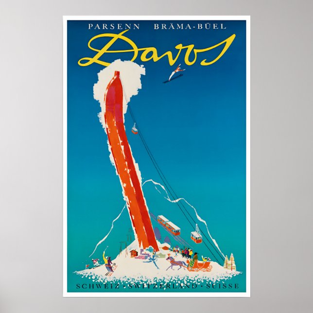 Davos konst Schweiz reseaffisch sporttryck Poster (Framsidan)