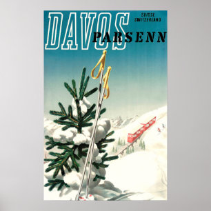 Davos, Parsenn, bergbana, vintage resor Poster