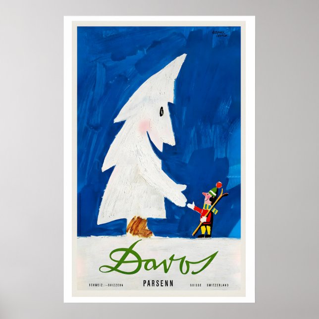 Davos Parsenn Schweiz Vintage Skiposter Poster (Framsidan)