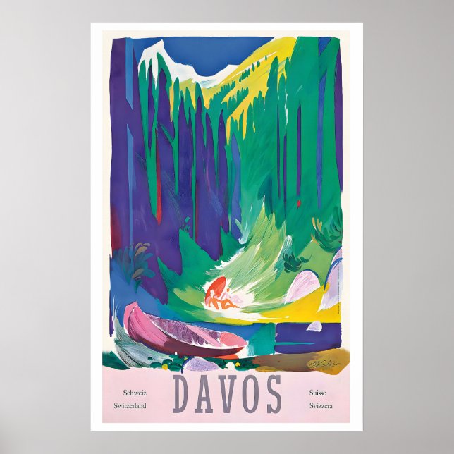 Davos Parsenn Switzerland Vintage Travel Poster (Framsidan)