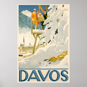 Davos Schweiz Alperna Vintersport Schweiz Vintage Poster