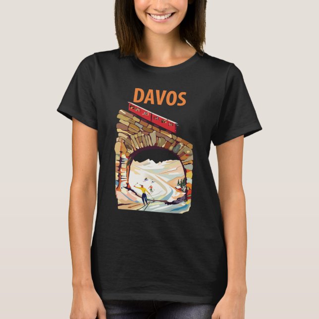 Davos Schweiz skidtunnelresa T Shirt (Framsida)