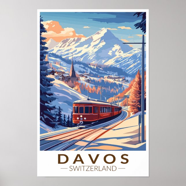 Davos Schweiz tåg resa konst vintage Poster (Framsidan)