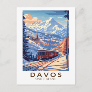 Davos Schweiz Tåg Resa Konst Vintage Vykort