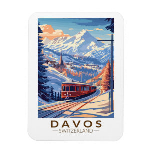 Davos Schweiz Tåg Travel Art Vintage Magnet