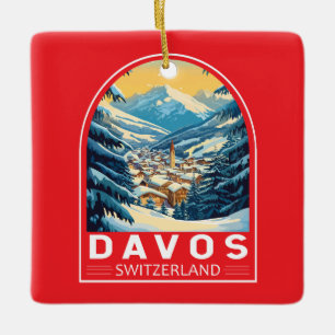 Davos Schweiz Travel Art Emblem Julgransprydnad Keramik