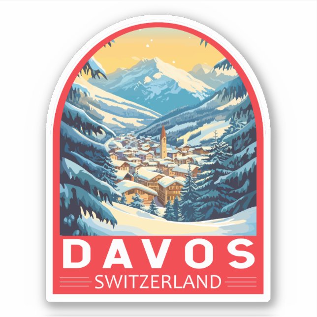 Davos Schweiz Travel Art Emblem Klistermärken (Framsida)