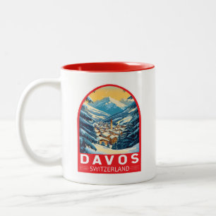 Davos Schweiz Travel Art Emblem Två-Tonad Mugg