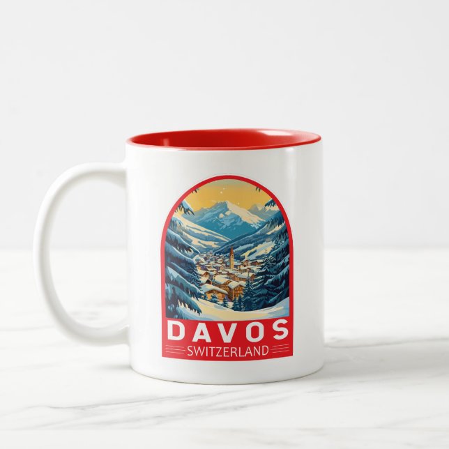 Davos Schweiz Travel Art Emblem Två-Tonad Mugg (Vänster)