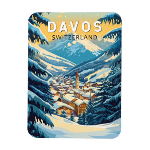Davos Schweiz Travel Art Vintage Magnet
