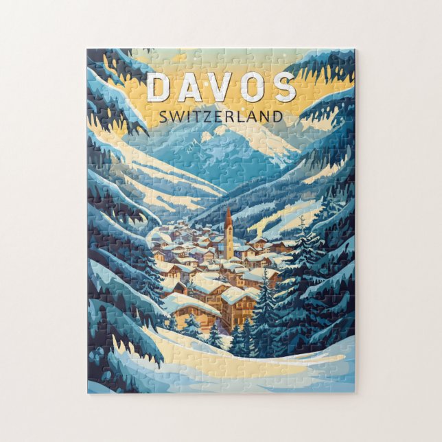 Davos Schweiz Travel Art Vintage Pussel (Vertikal)
