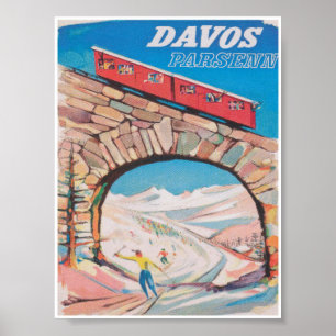 Davos Schweiz Vintage Ski Travel Poster