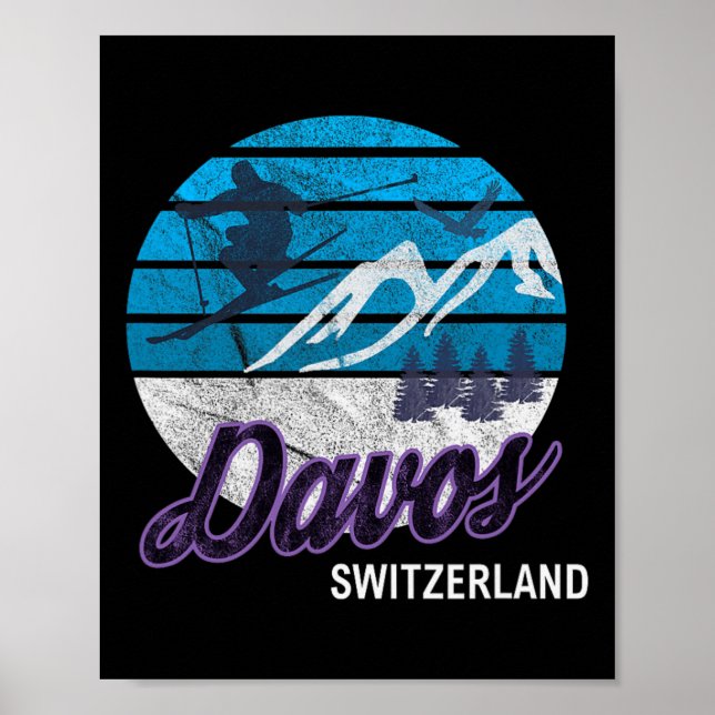 Davos Swiss Alpernas Schweiz Ski Resort Snowboardi Poster (Framsidan)