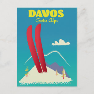 Davos Swiss Alpernas Vykort