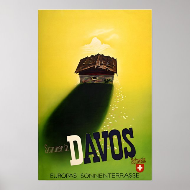Davos Travel Poster Switzerland Art Swiss Print  (Framsidan)