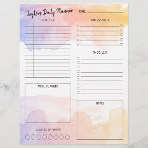 Dawn Watercolor Ombre Daily Planner Lakan Brevhuvud