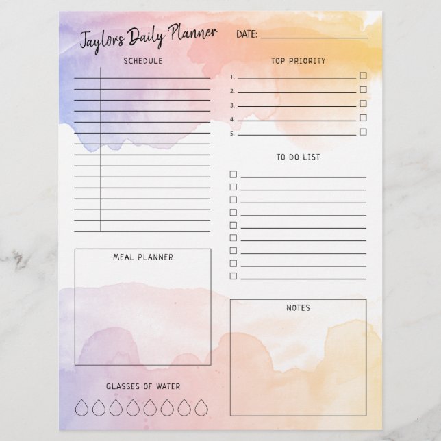 Dawn Watercolor Ombre Daily Planner Lakan Brevhuvud (Framsida)