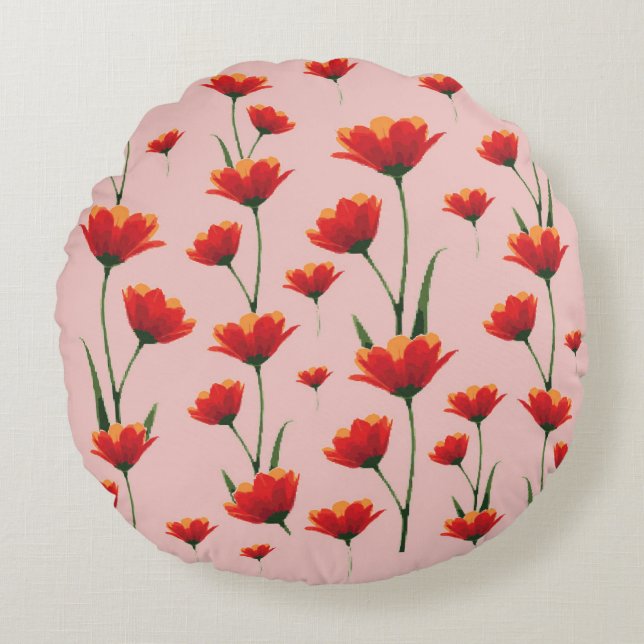 Dawnfire Poppies Rund Kudde (Framsidan)