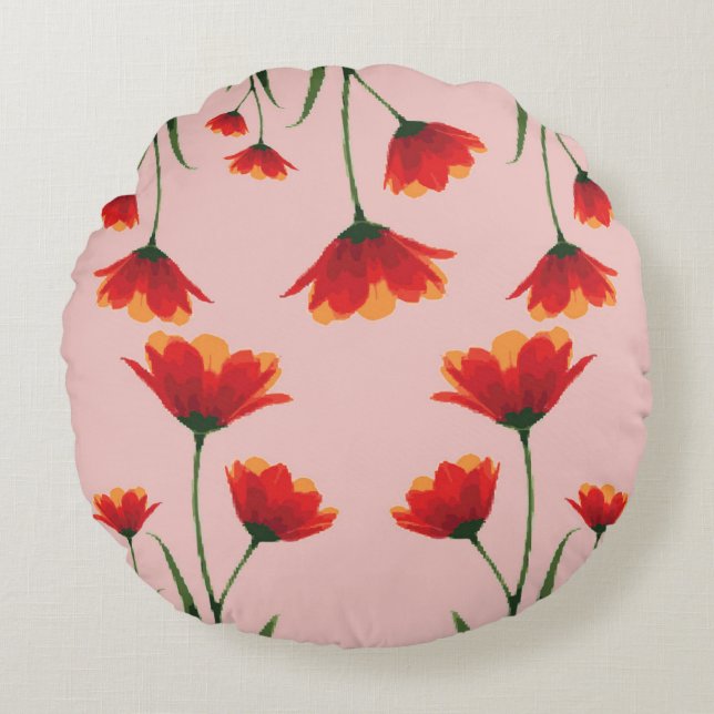 Dawnfire Poppies Rund Kudde (Framsidan)