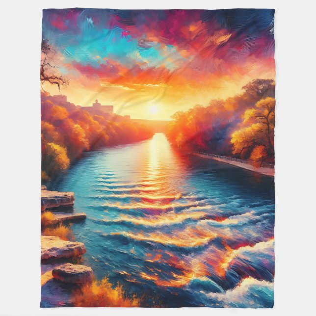 "Dawn's Tranquil Embrace: Comal River Sunrise" Fleecefilt (Framsidan)