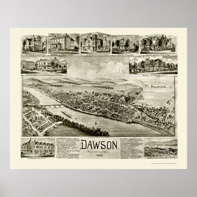 Dawson, PA Panoramic Karta - 1902 Poster (Framsidan)