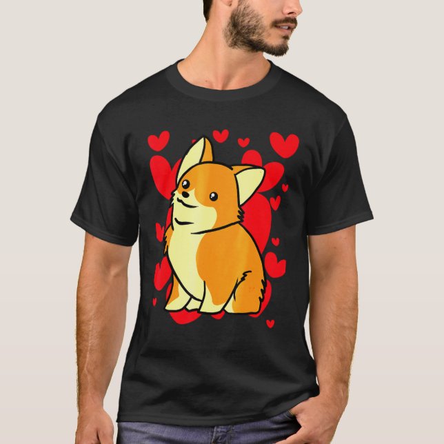 Day Hearts Romantic Corgi T Shirt (Framsida)