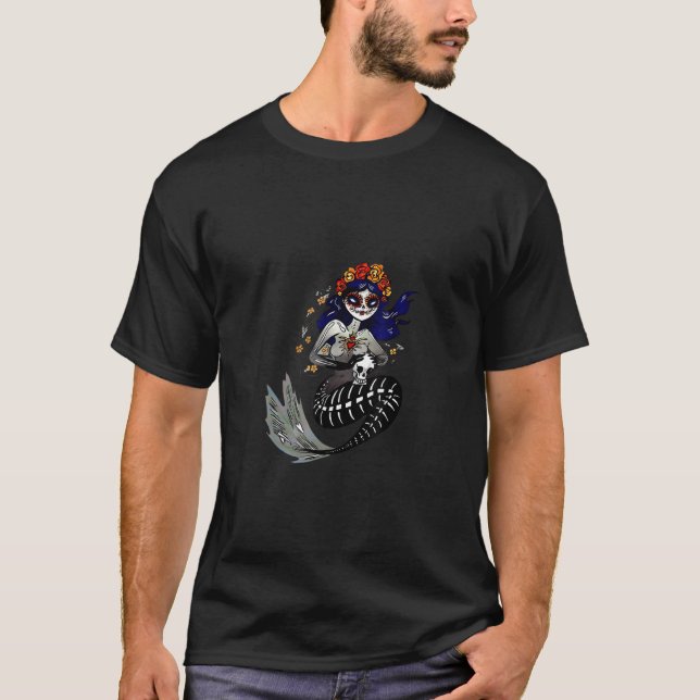 Day Of Dead Mermaid  Mexican Mermaid Sugar Skull T Shirt (Framsida)