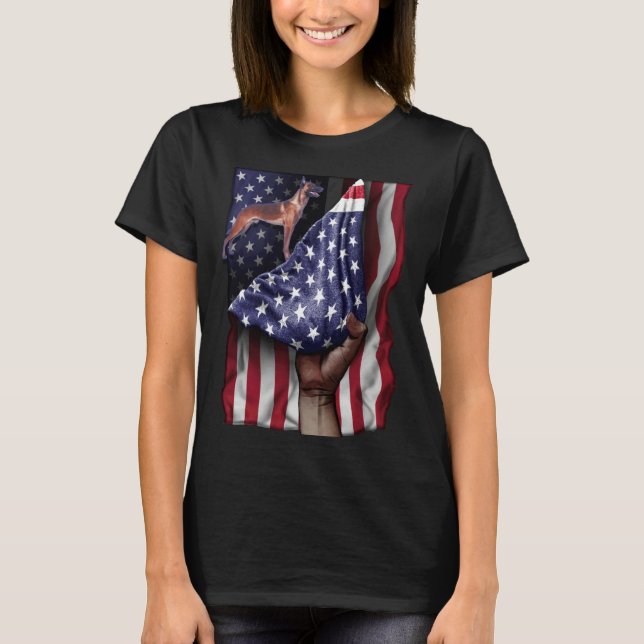 Day Of Independence US Flag Belgian Malinois T Shirt (Framsida)