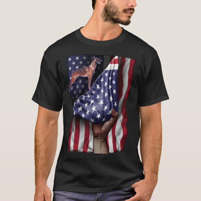Day Of Independence US Flag Belgian Malinois T Shirt (Framsida)