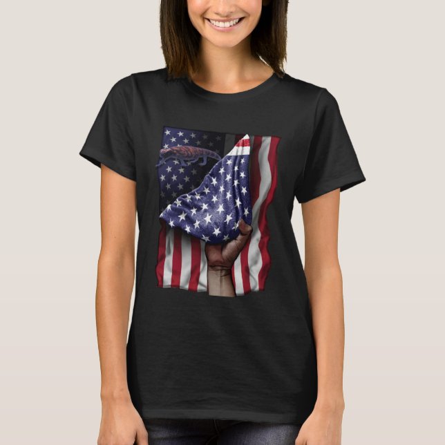 Day Of Independence US Flag Gila Monster T Shirt (Framsida)