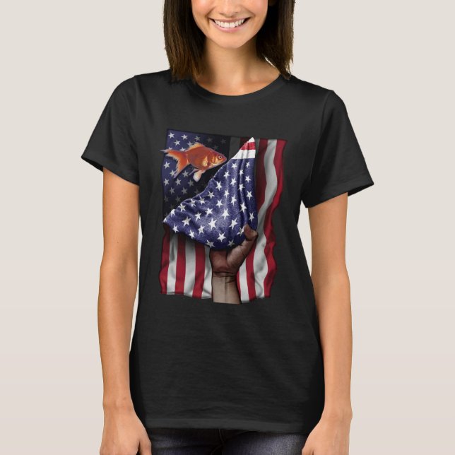 Day Of Independence US Flag Goldfish T Shirt (Framsida)