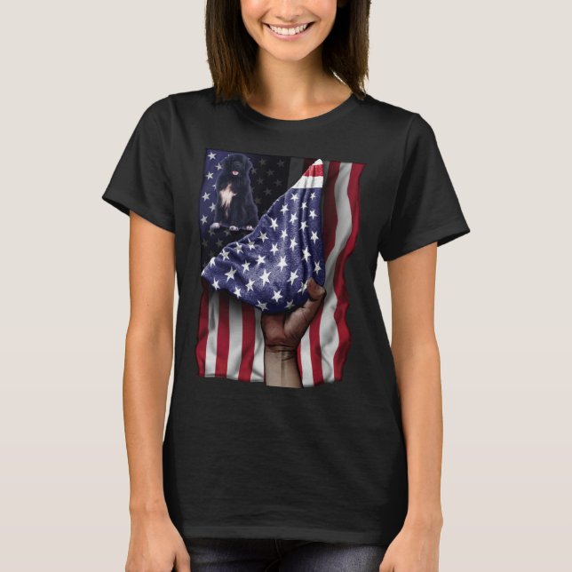 Day Of Independence US Flag Newfoundland Dog T Shirt (Framsida)