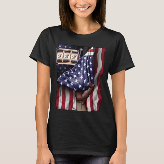 Day Of Independence US Flag Slot Machine T Shirt (Framsida)
