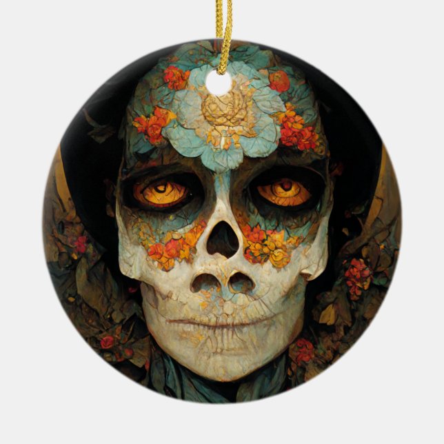 Day of the dead 1 Fantasy Skull Julgransprydnad Keramik (Framsidan)