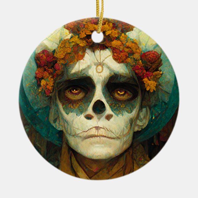 Day of the dead 2 Fantasy Skull Julgransprydnad Keramik (Framsidan)