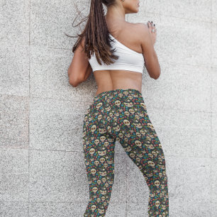 Day of the dead Blommigt Cat Bird Blommigt Sugar S Leggings