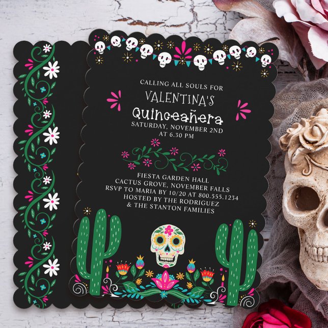 Day of the dead Blommigt Döskallars Quinceanera Inbjudningar (Day of the Dead Quinceanera Invitation from my Dia de los Muertos collection)